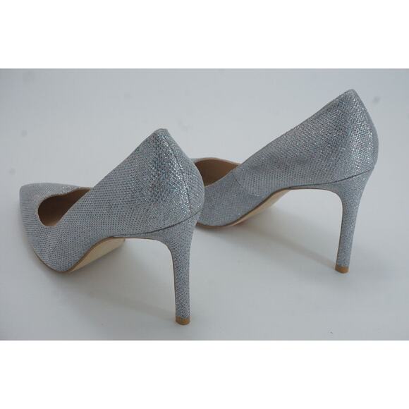 Stuart Weitzman Leigh Silver Glitter Pointed Toe Heel Pump SZ 8 $495 - Picture 3 of 12
